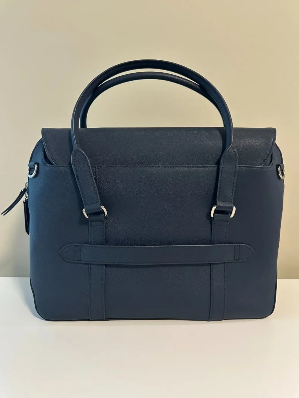 Samsonite Navy Saffiano Leather Satchel Crossbody Bag Silver Hardware